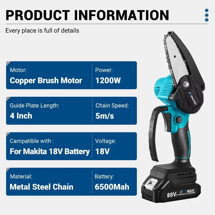 Drillpro 4 pouces 1200W tronçonneuse électrique sans fil Mini