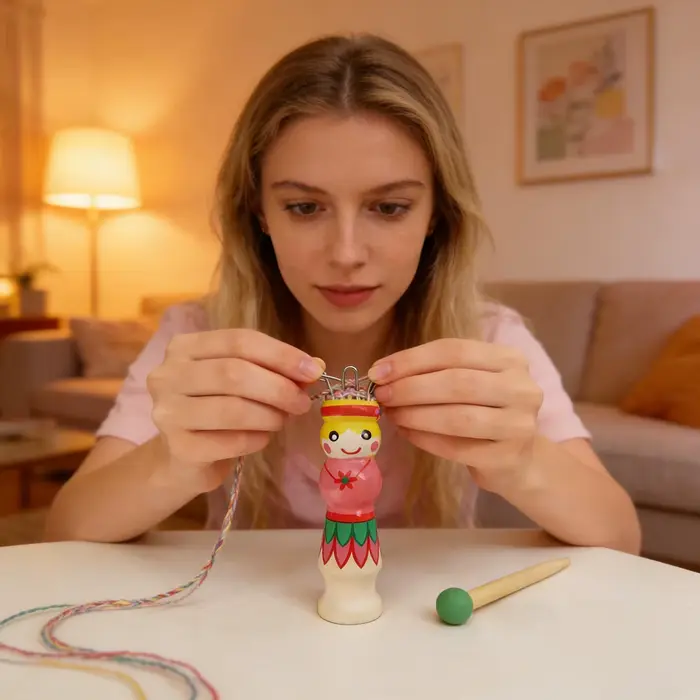 Outils de tressage en bois au design de poupée mignonne pour la création de bracelets