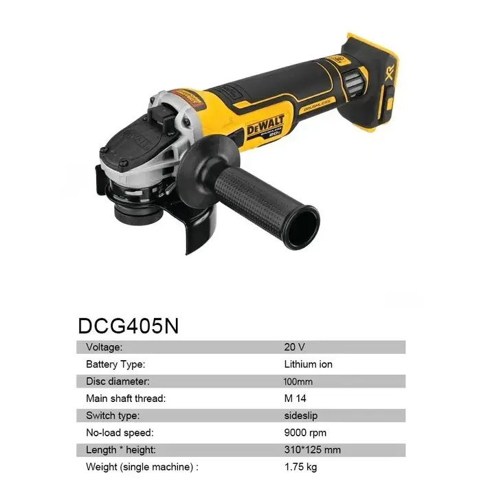 DEWALT DCG405N 20V Meuleuse d'angle sans fil sans balais