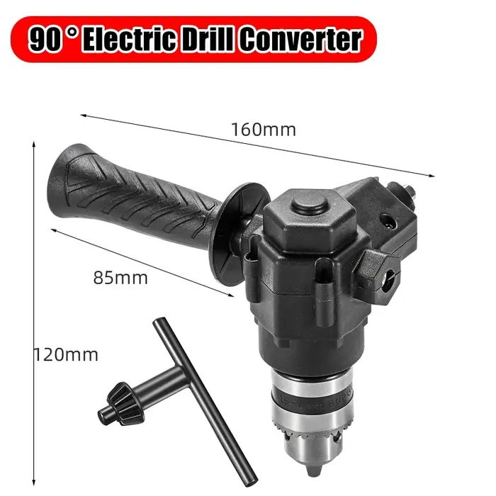 90 ° Adaptateur de perceuse à percussion d'angle de mandrin à trois mâchoires