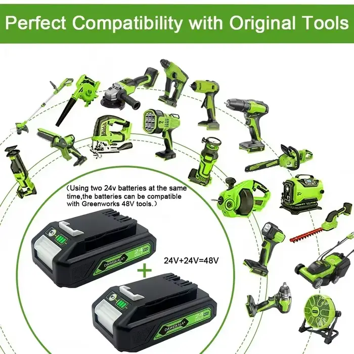 Batterie Li-ion Rechargeable de remplacement 24V 3.0/6.0Ah pour outils Greenworks compatible 29842 29852 29322 20362 MO24B410 MO48L4211
