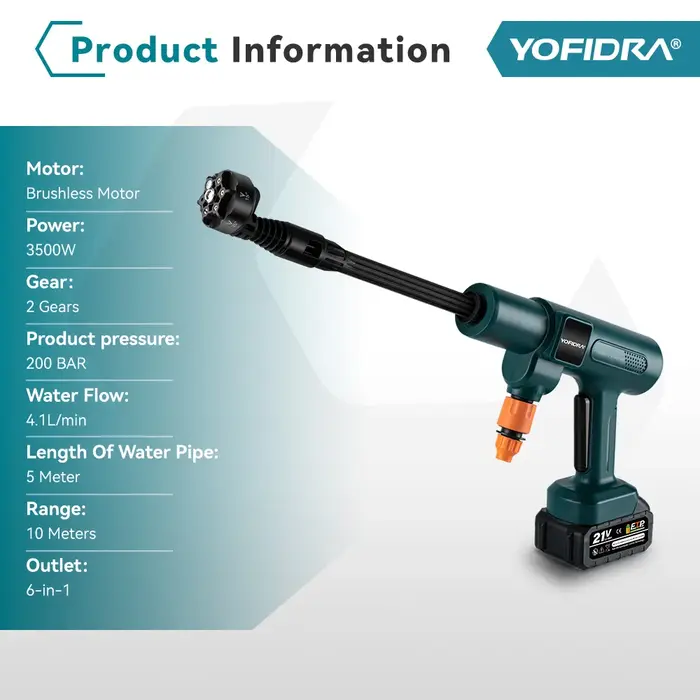 Nettoyeur haute pression sans fil YOFIDRA 200 bars, pistolet à eau pour voiture + seau, nettoyeur de