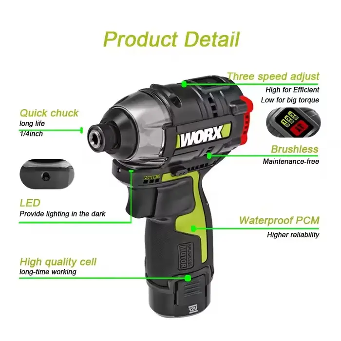 Worx WU132X WU132 tournevis à percussion sans fil 320W 160Nm 12V moteur sans brosse avec couple réglable outil électrique à batterie universel
