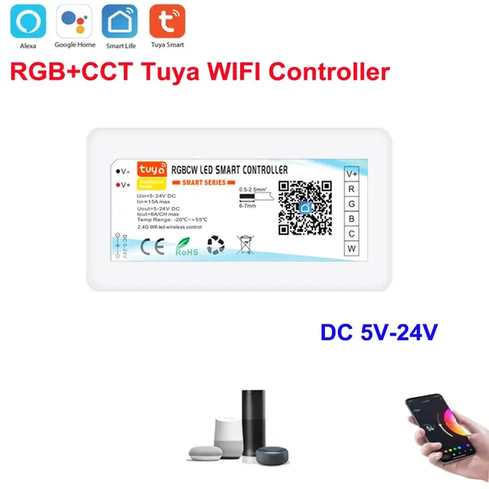 24V Tuya Wifi contrôleur LED sans fil prise en charge de l'application Android iOs Alexa Google commande vocale pour