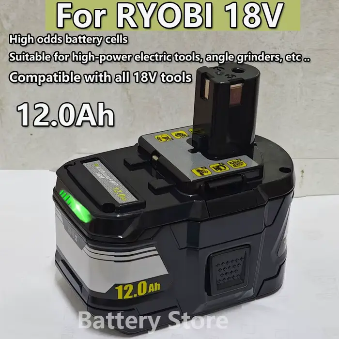Nouvelle batterie haute performance RYOBI 18V 12.0Ah-15C l-ion adaptée à tous les outils électriques de la série P104 P108 P109 RB18L50 RB18L20