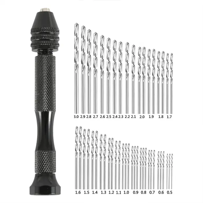 49 Mini pièces étau à broche de précision perceuse de loisir avec modèle de forets à main torsadés ensemble pour outil de perçage de bricolage accessoires de travail du bois
