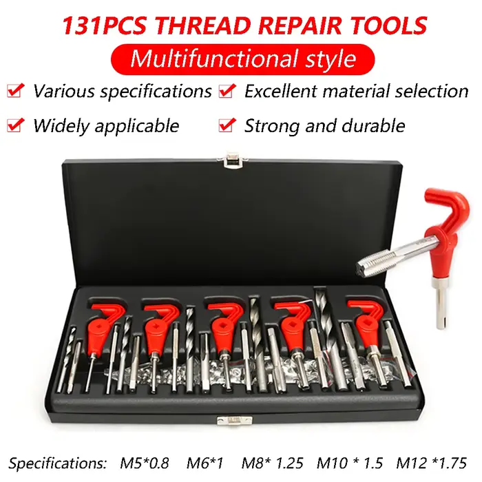 Nouveau Style 131 pièces outil de réparation de filetage M5 M6 M8 M10 M12 clé à molette outils de fi