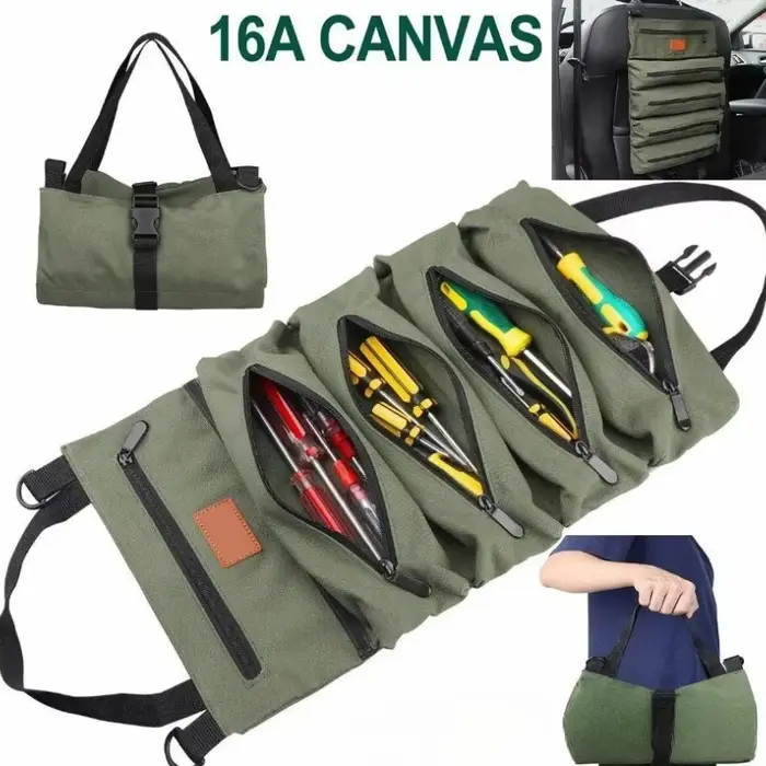 Sac à outils enroulable robuste-organisateur multi-outils en tissu Oxford rangement de garage tout-en-un pour mécaniciens/électriciens/charpentier