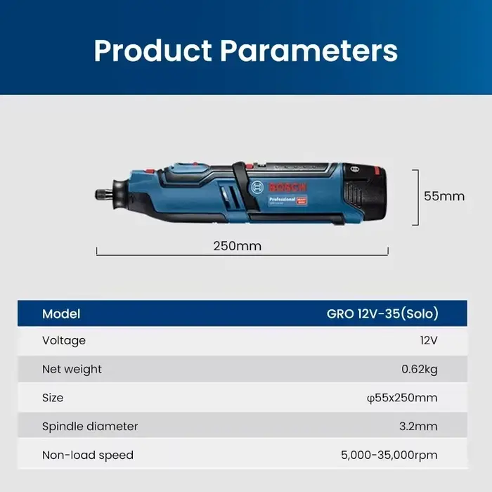 Meuleuse droite rechargeable portable BOSCH GRO12V-35