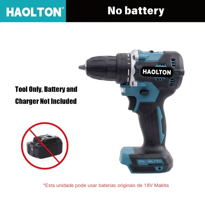 Perceuse-visseuse électrique sans fil HAOLTON 3/8 pouce, sans balais, 2 vitesses, mandrin métallique