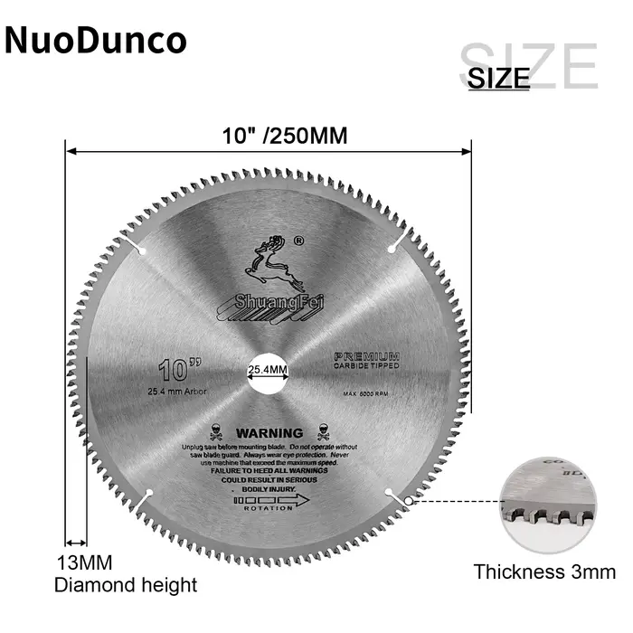 Lame de Scie en Carbure de 10 Pouces avec 40 à 120 Dents