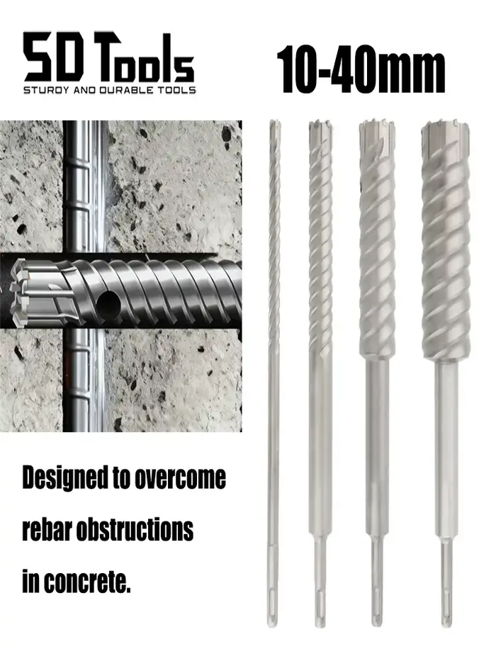 Foret pour béton armé SDS-Plus à tête de lame en alliage dur taille 10-40mm
