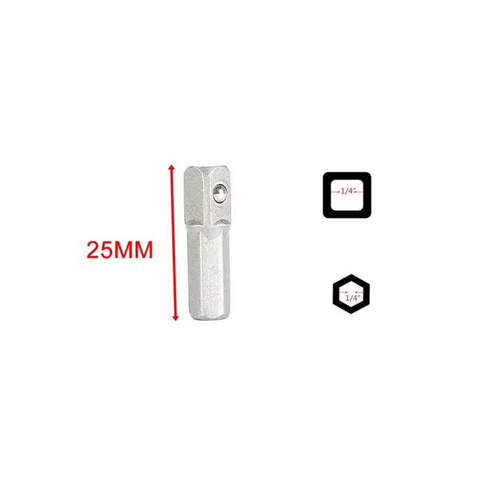 Adaptateur de douille à Impact Long de 25mm, convertisseur à tige hexagonale de 1/4 "à entraînement