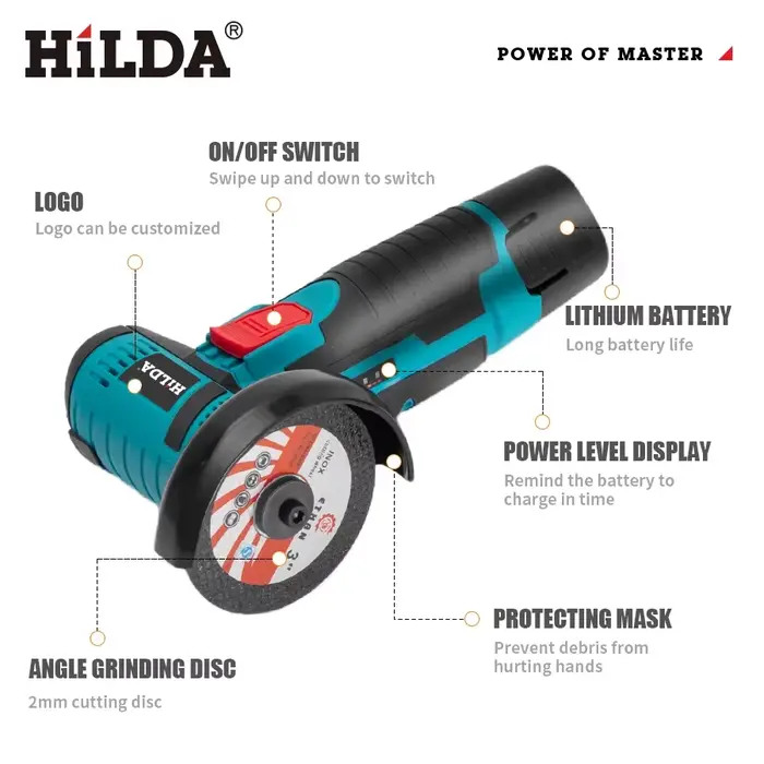 HiLDA 12V/3 Pouces Lithium Électrique Angle Grinder Mini Petit Ménage De Poche Machine De Découpe Polissage