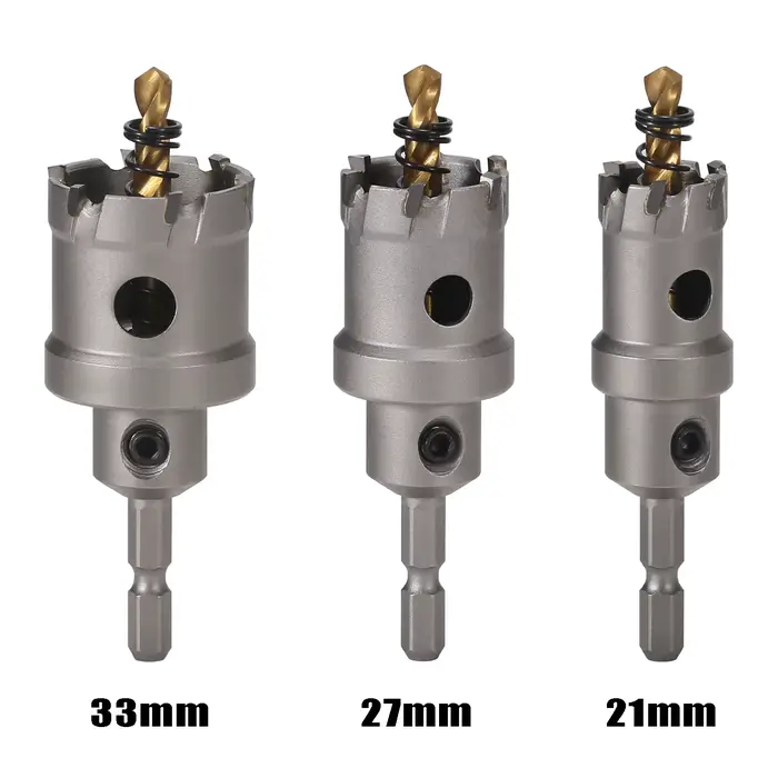 Vearter 3 pièces jeu de scie cloche en carbure 21/27/33mm avec tige hexagonale de 6.35mm pour alliage d'aluminium acier inoxydable fer métal foret Kit