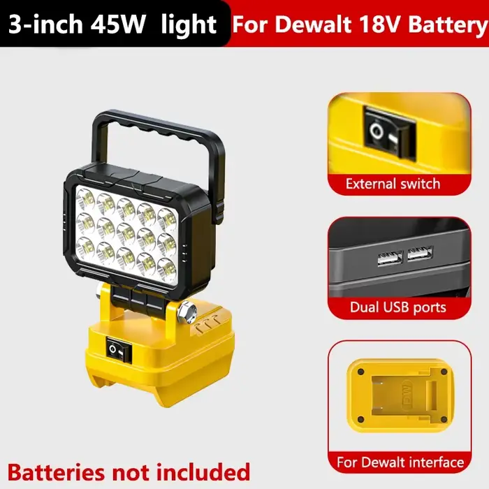 Lanterne de travail LED pour batterie Li-ion Dewalt 18V 20V avec double ports USB, lampe portable lu