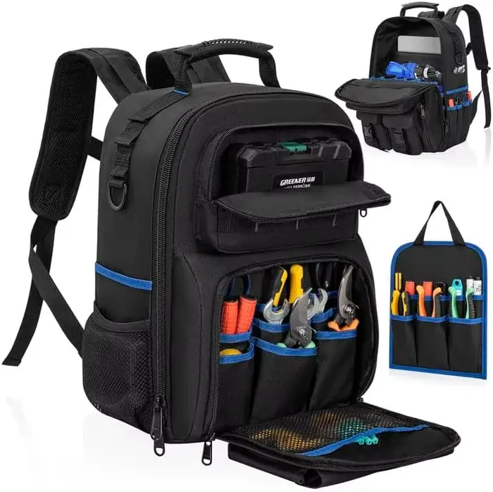 Sac à dos à outils, sac à outils robuste avec épaule rembourrée et organisateur d'outils amovible, s