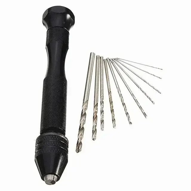 Mini kit d'outils avec perceuse manuelle noire 10 pièces pour le travail du bois, outils rotatifs po