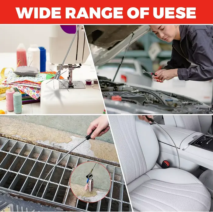 Ensemble de 3 outils de ramassage magnétiques télescopiques flexibles longs pour la réparation automobile