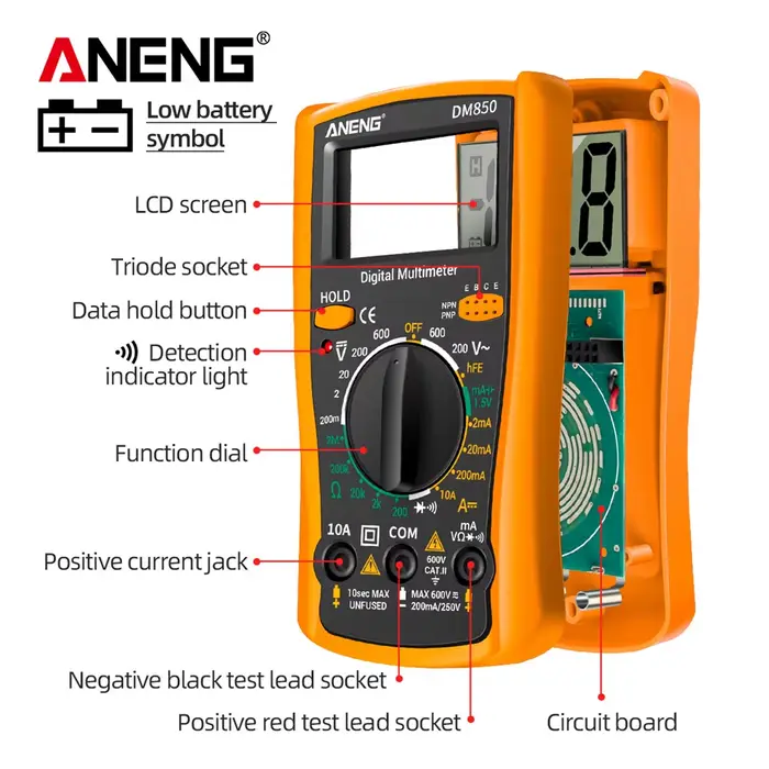 ANENG DM850-Multimètre numérique automatique professionnel, testeur de tension AC/DC automatique, outil de détection d'ampèremètre de courant Ohm, 1999 points