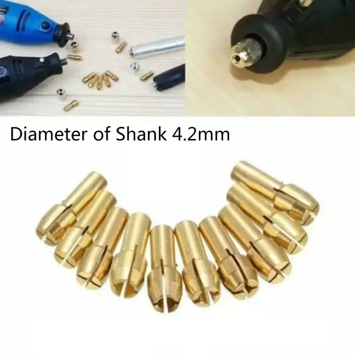 Ensemble de 10 pièces de mandrin de meuleuse électrique, mandrins de perceuse, pince 4.2mm 0.5-3.2mm, Mini meuleuse, mandrin en cuivre, ensemble d'accessoires