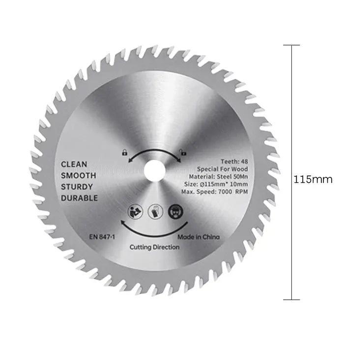 Lame de scie circulaire de 115 mm pour le travail du bois, coupe-bois TCT, acier allié, 48 dents, sc
