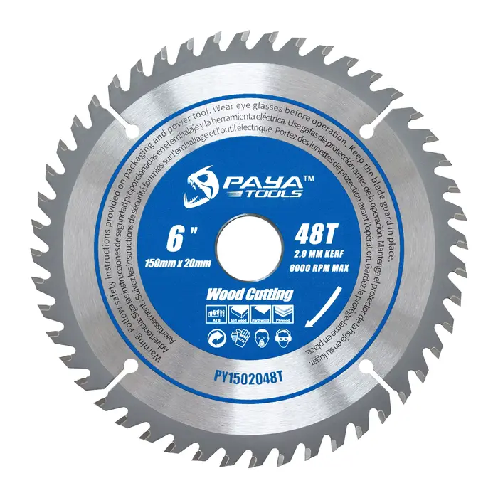 Lame de scie circulaire PAYA pour la coupe du bois, 6 pouces, 48 dents, alésage 20 mm, TCT ATB, pour