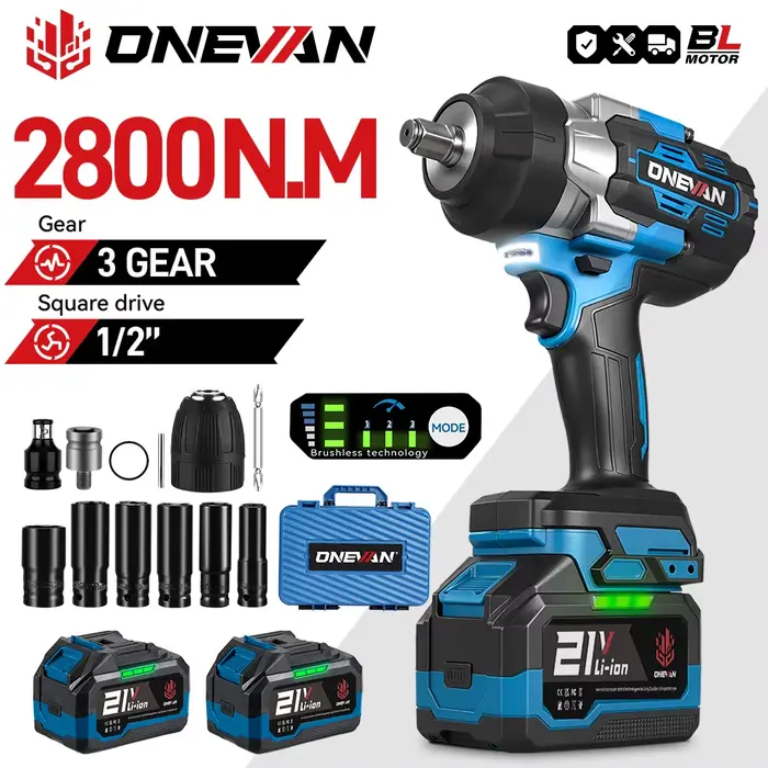 ONEVAN 2800N.M clé à chocs électrique sans brosse 1/2 pouces clé dynamométrique sans fil tournevis o