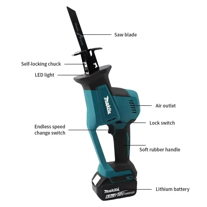 Scie sauteuse sans fil Makita DJR189 18V - Outil électrique rechargeable sans balais pour la coupe du bois et du métal