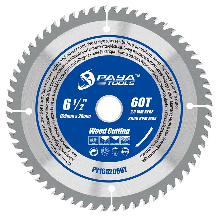 Lame de scie circulaire PAYA 6 1/2" 60T ATB, lame de scie circulaire TCT à pointe en carbure pour bo