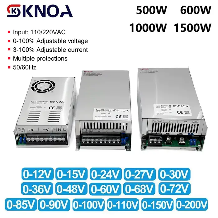 Alimentation réglable 500W 600W 1000W 1500W, 0-12V 15V 24V 36V 48V 60V 72V 85V 90V 110V 150V 200V 11