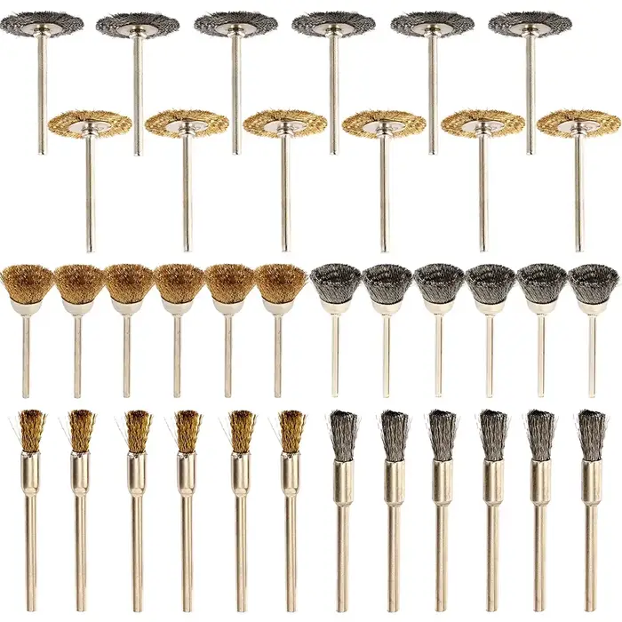 36 pièces brosse en laiton roues en fil d'acier brosses perceuse outils rotatifs polissage outils ro