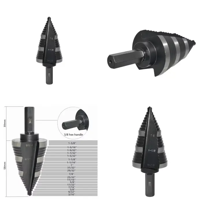 Foret conique 652F, tige hexagonale 3/8 pouces, 7/8 à 1-3/8 pouces, pour métaux, acier inoxydable pl