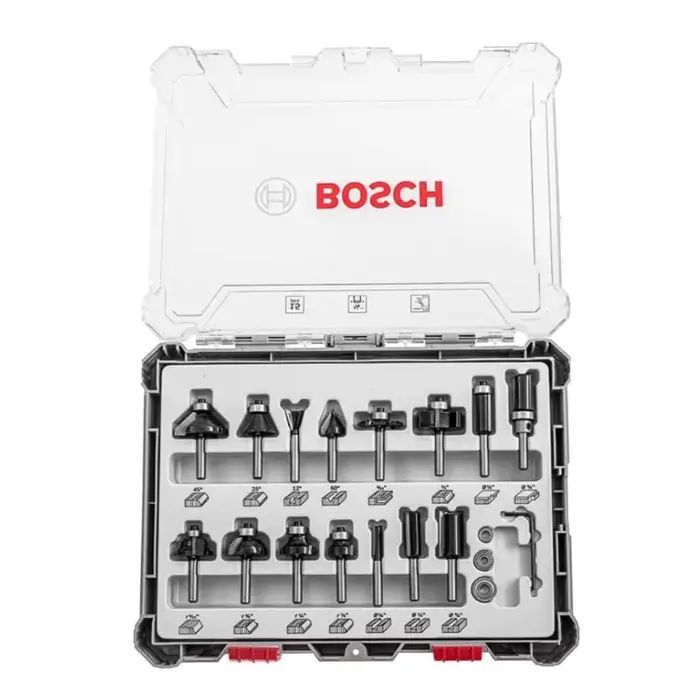 Jeu de fraises à queue de 1/4 po Bosch Professional pour le travail du bois