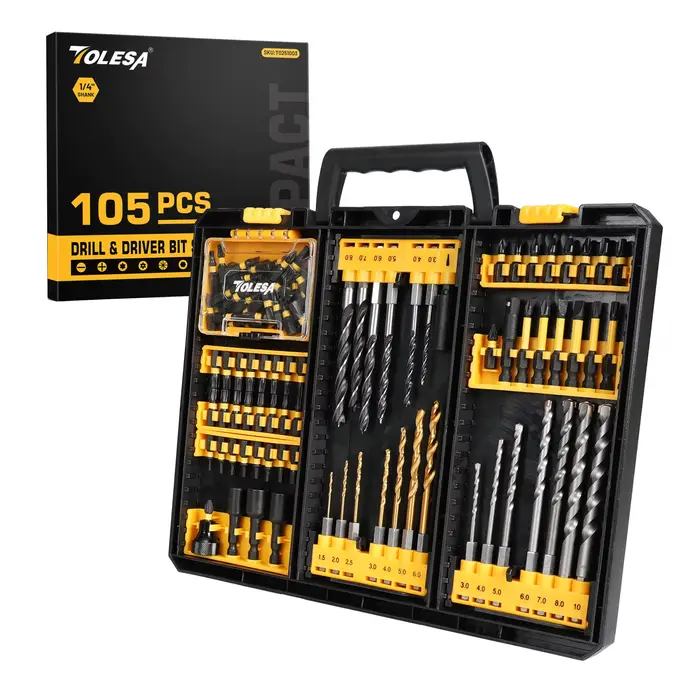TOLESA Ensemble de 105 embouts de perçage et de vissage, avec adaptateur de douille pour écrous, out