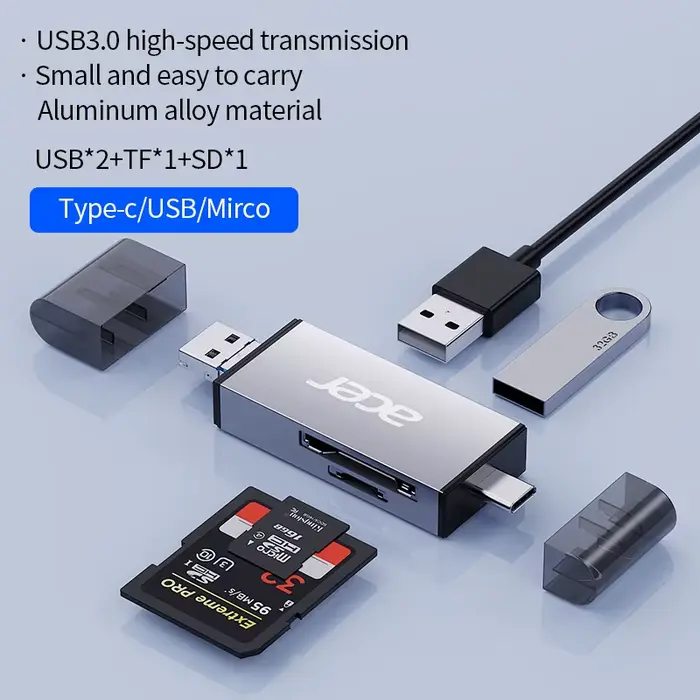 Lecteur de carte multifonction USB3.0 et USB C vers SD MicroSD TF pour PC accessoires d'ordinateur portable