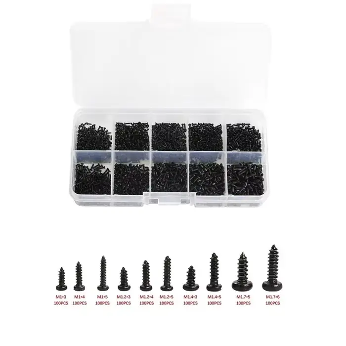 1000 pièces vis autotaraudeuses PA M1 M2 M1.4 M1.7 petite tête cylindrique Phillips vis pour ordinateur portable vis d'ordinateur noir