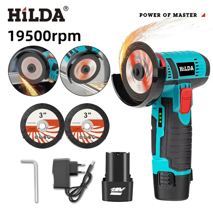 HILDA 3 pouces Mini meuleuse d'angle 12v outil électrique sans fil pour couper le polissage et le meulage du diamant