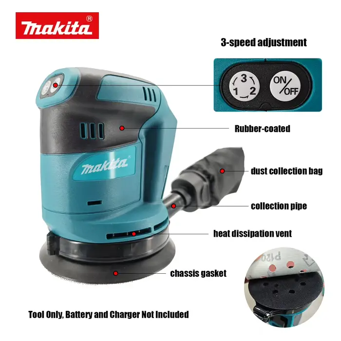 Ponceuse orbitale aléatoire sans fil Makita DBO180Z 18V pour le travail du bois et le polissage du m