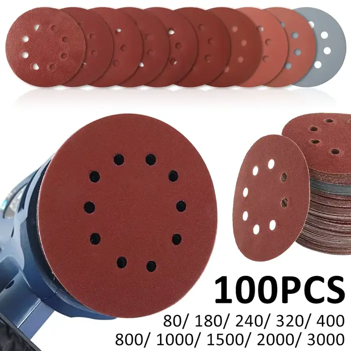 100 pièces 125MM rond papier de verre disque ponceuse
