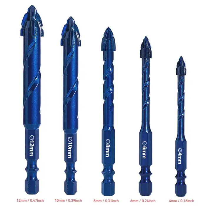 Nouvelle foret excentrique à quatre lames dentelées bleues pour carrelage complet en céramique