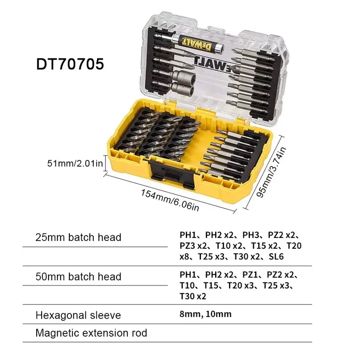 DEWALT DT70705 – jeu de 40 embouts de tournevis à percussion multifonctionnels avec étui robuste, em