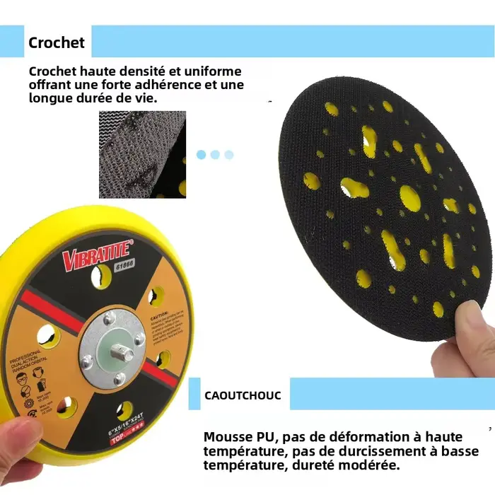 Support de ponçage multi-trous de 6 po (150 mm) à fixation auto-agrippante avec filetage 5/16x24T