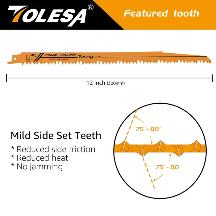 TOLESA 5 pièces 5/6TPI lames de scie alternative pour l'élagage du bois pour la coupe de tuyaux