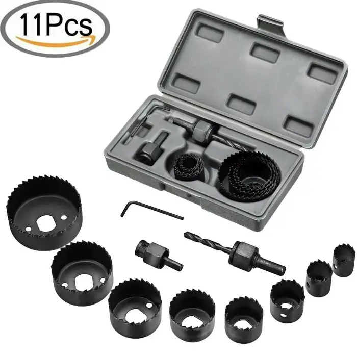 Kit de scie cloche en acier au carbone Durable, 11 pièces, cercle métallique, perceuse électrique, c