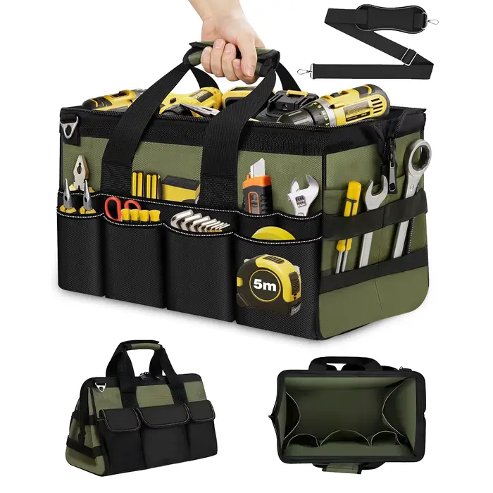 Sac à outils professionnel avec 21 compartiments, rangement d'outils pour électriciens, mécaniciens, artisans, poignées souples, cadeau pour hommes et pères