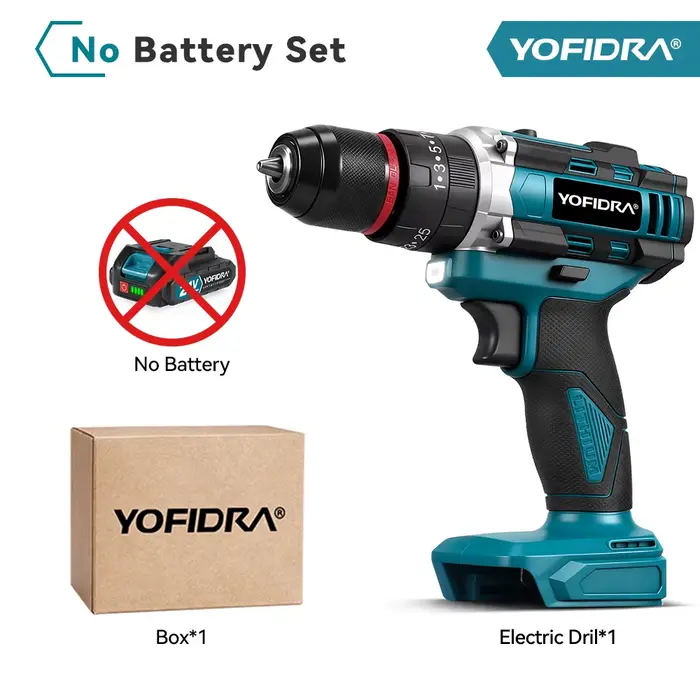 YOFIDRA – perceuse à percussion électrique sans fil 3 en 1, couple 25 + 3, perceuse plate portative,