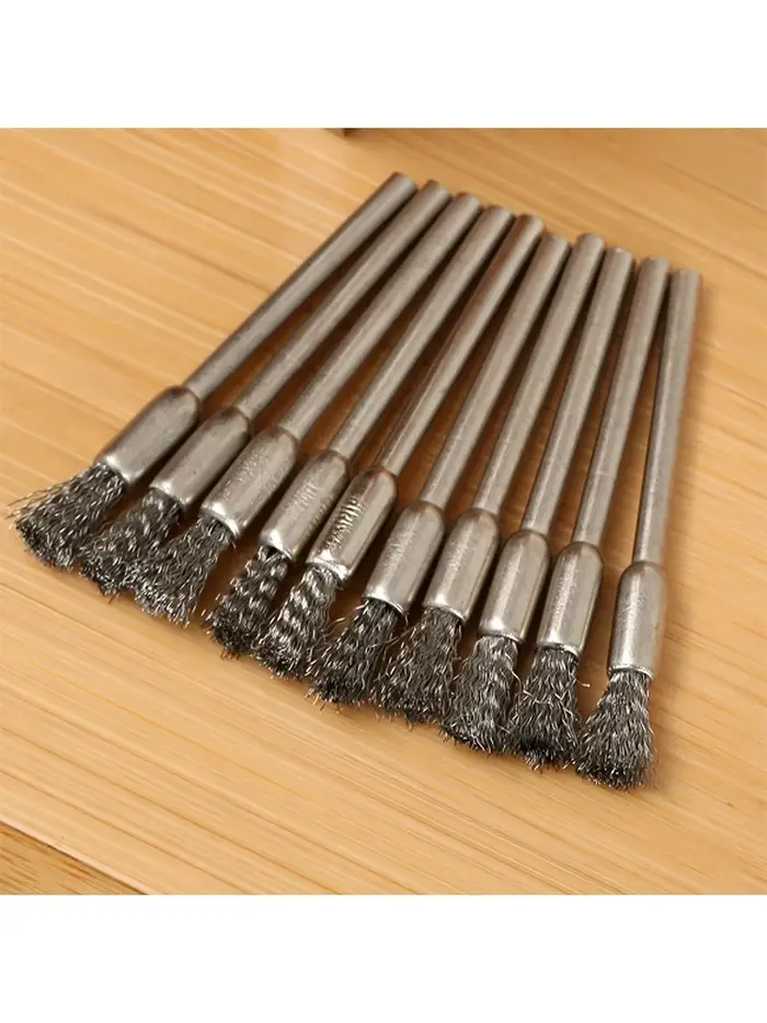 10 brosses métalliques en acier inoxydable avec manche de 3,17 mm - Idéales pour les outils rotatifs