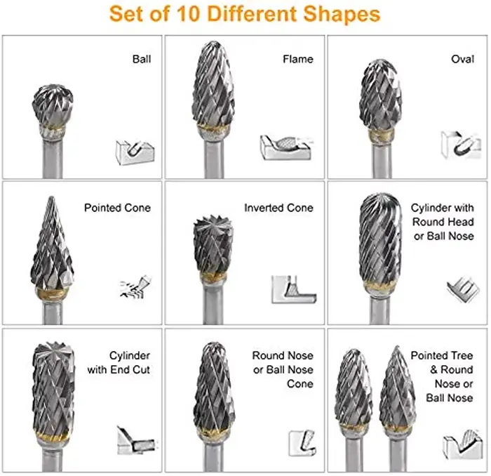 Nouveau 10 pièces 1/8 "tige fraise en carbure de tungstène outil rotatif bavure Double diamant coupe