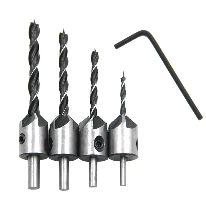 Jeu de 4 forets à chanfreiner à trois pointes de 3-6 mm pour le travail du bois